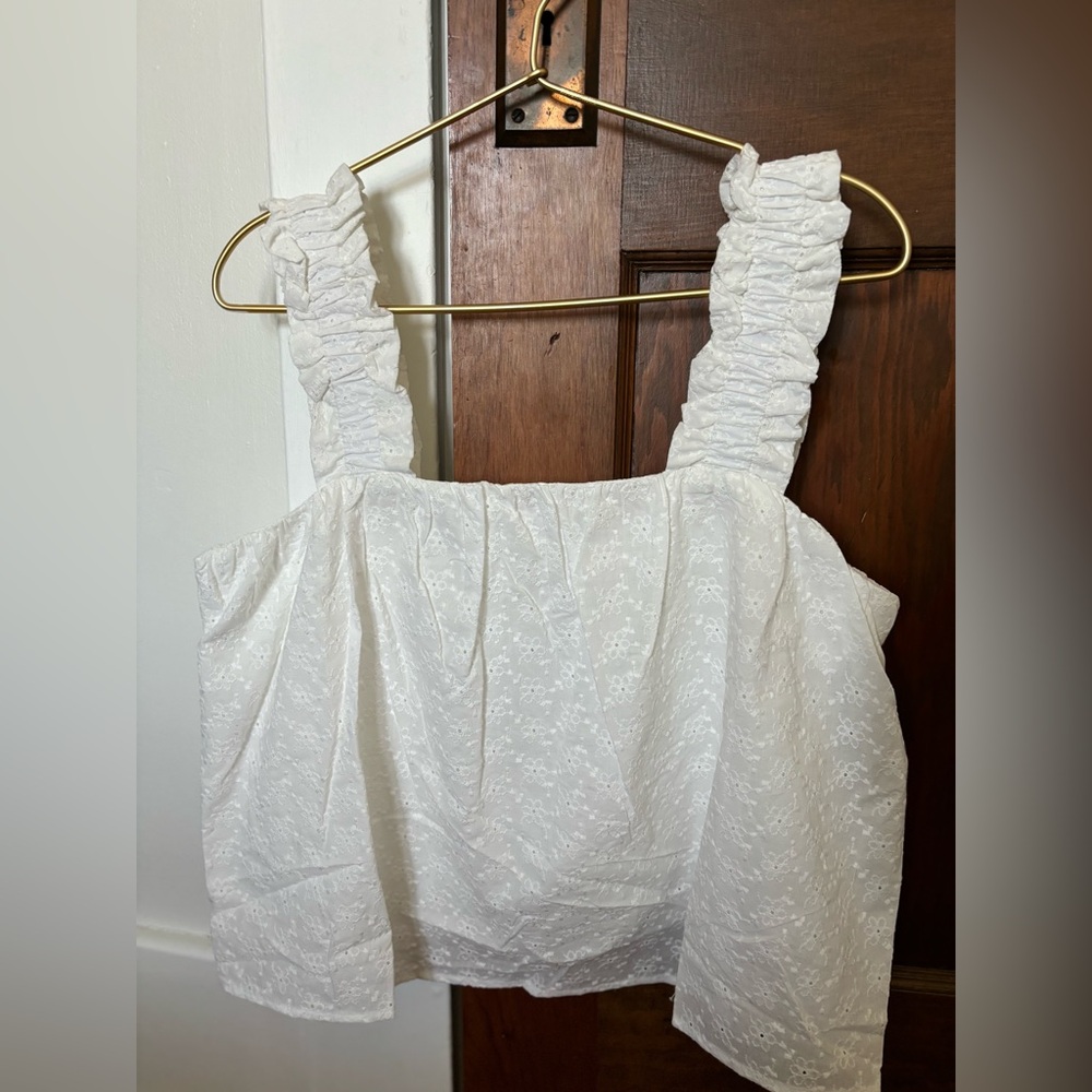 NWT Line & Dot Cropped Eyelet Top